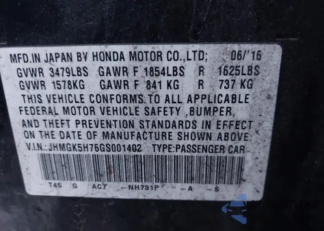 2016 Honda Fit Ex из США, поврежденный, VIN JHMGK5H76GS001402